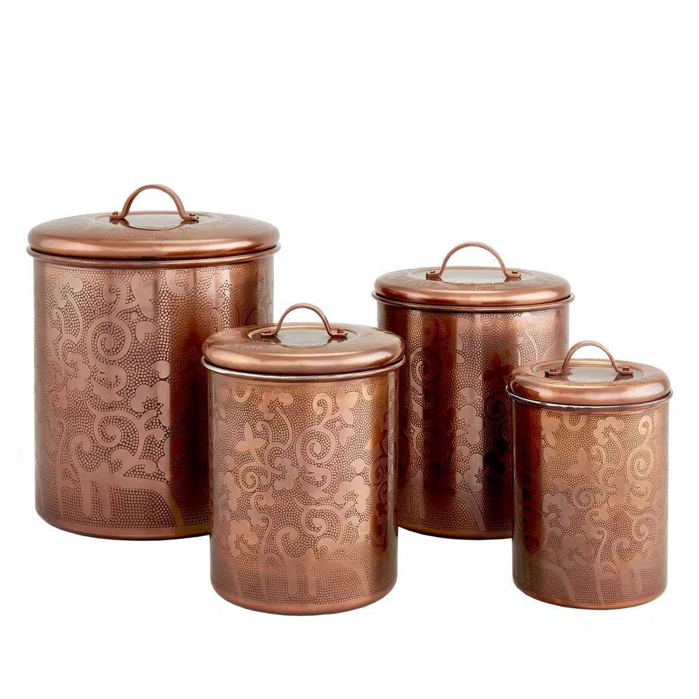 Food Storage Old Dutch 4-Piece, Avignon Antique Copper Etched Canister Set 3 Food Storage Old Dutch 4-Piece, Avignon Antique Copper Etched Canister Set