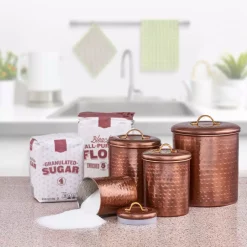 Food Storage Old Dutch 4-Piece Hammered Antique Copper Canister Set -Honey Can Do Shop antique copper old dutch kitchen canisters 1843 c3 1000