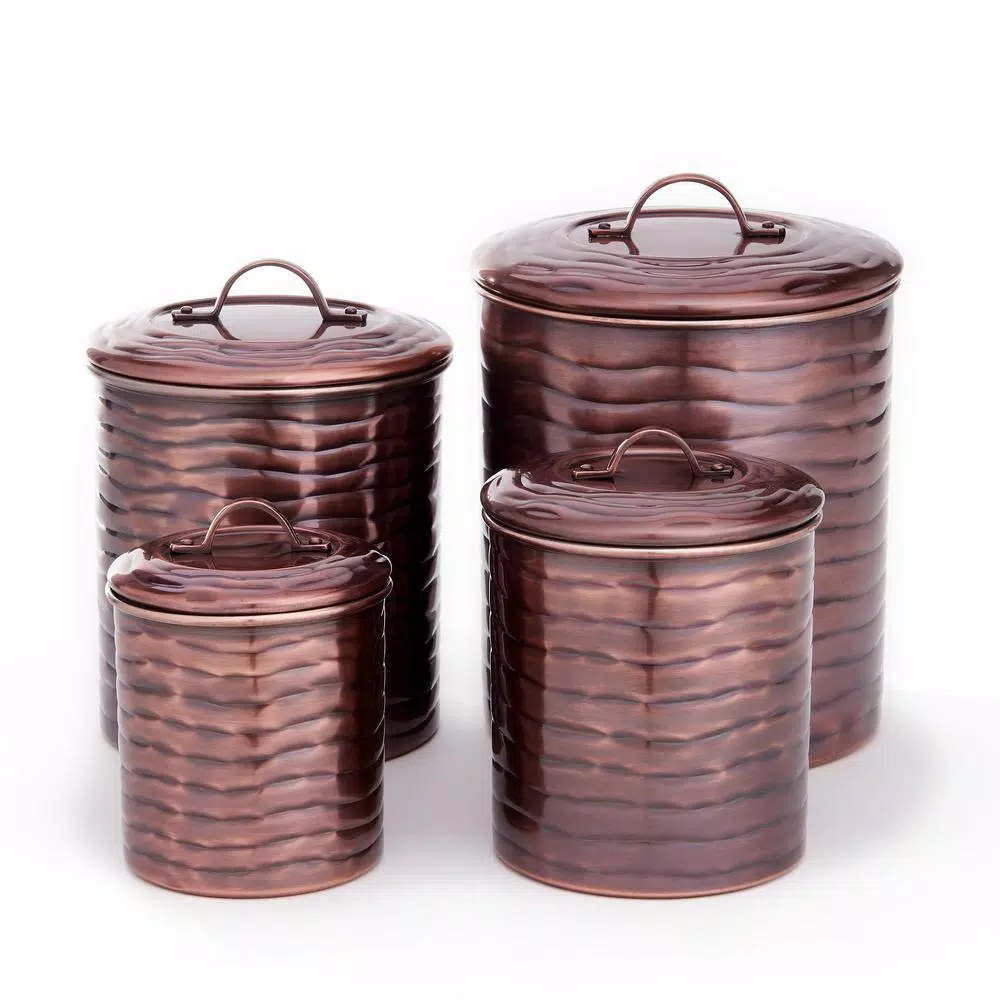 Food Storage Old Dutch 4 Qt., 2 Qt., 1-1/2 Qt., 1 Qt. 4-Piece Antique Copper Wave Canister Set 3 Food Storage Old Dutch 4 Qt., 2 Qt., 1-1/2 Qt., 1 Qt. 4-Piece Antique Copper Wave Canister Set
