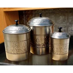 Food Storage Old Dutch Victoria 3-Piece Antique Pewter Embossed Steel Canister Set -Honey Can Do Shop antique pewter old dutch kitchen canisters 411 31 1000