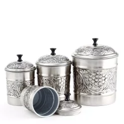 Food Storage Old Dutch 4-Piece Antique Pewter Embossed “Heritage” Canister Set -Honey Can Do Shop antique pewter old dutch kitchen canisters 811ap 4f 1000