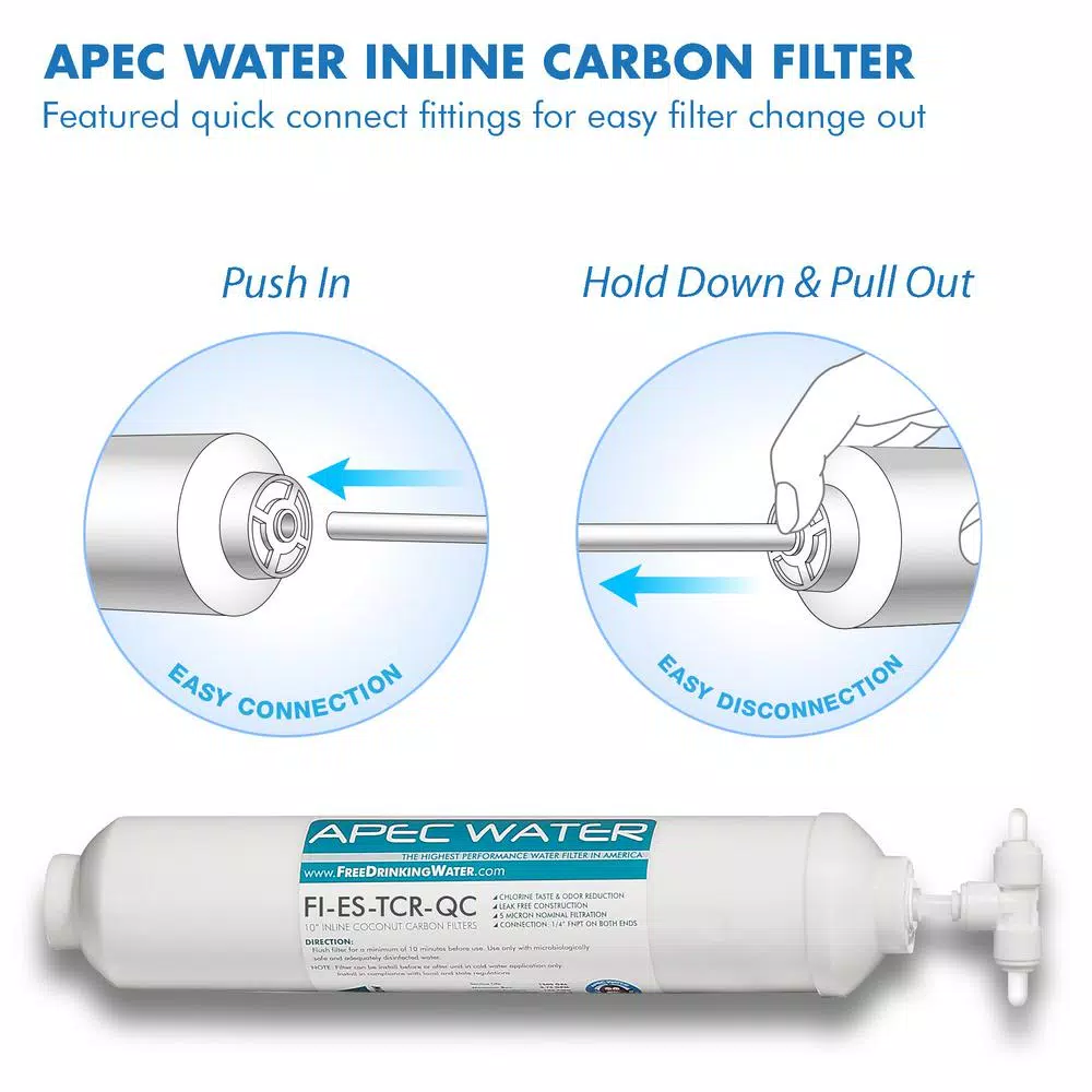 Replacement Water Filters APEC Water Systems Essence In-line Carbon Replacement Water Filter Cartridge 10 In. With 1/4 In. Quick Connect 5 Replacement Water Filters APEC Water Systems Essence In-line Carbon Replacement Water Filter Cartridge 10 In. With 1/4 In. Quick Connect - Image 3