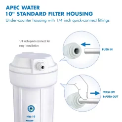 Water Filter Parts APEC Water Systems 10 In. White Industry Standard Filter Housing With 1/4 In. John Guest Quick Connect Fittings -Honey Can Do Shop apec water systems water filter parts hw 10 1d 1000