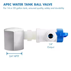Water Filter Parts APEC Water Systems Tank Ball Valve 3/4 In. NPTF 1/4 In. Output For Reverse Osmosis Storage Tank (Standard System With 14/20 Gal. Tank) -Honey Can Do Shop apec water systems water filter parts tbval34 14 c3 1000