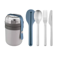 Food Storage BergHOFF Grey And Blue Dual Lunch Box Leo To-Go Set And Flatware Set