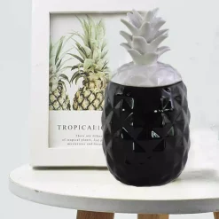 Food Storage Benjara Black And White Ceramic Decorative Pineapple Canister With Lid -Honey Can Do Shop black and white benjara kitchen canisters bm134150 31 1000