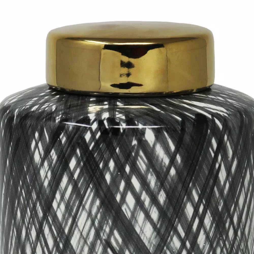 Food Storage Benjara Ceramic Black And White Large Lidded Ginger Jar With Criss Cross Pattern 4 Food Storage Benjara Ceramic Black And White Large Lidded Ginger Jar With Criss Cross Pattern - Image 2