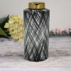 Food Storage Benjara Ceramic Black And White Large Lidded Ginger Jar With Criss Cross Pattern 13 Food Storage Benjara Ceramic Black And White Large Lidded Ginger Jar With Criss Cross Pattern -Honey Can Do Shop black and white benjara kitchen canisters bm190608 fa 1000