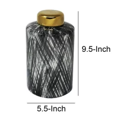 Food Storage Benjara Black And White Ceramic Lidded Ginger Jar With Criss Cross Pattern -Honey Can Do Shop black and white benjara kitchen canisters bm190609 44 1000