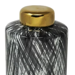 Food Storage Benjara Black And White Ceramic Lidded Ginger Jar With Criss Cross Pattern -Honey Can Do Shop black and white benjara kitchen canisters bm190609 4f 1000