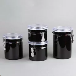 Food Storage Creative Home Set Of 4-Pieces Black Stainless Steel Canister Storage Container With Air Tight Lid And Locking Clamp -Honey Can Do Shop black creative home kitchen canisters 50279 31 1000