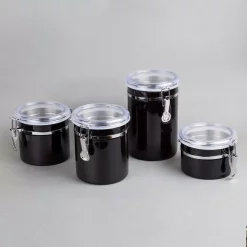 Food Storage Creative Home Set Of 4-Pieces Black Stainless Steel Canister Storage Container With Air Tight Lid And Locking Clamp -Honey Can Do Shop black creative home kitchen canisters 50279 44 1000