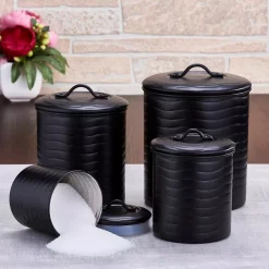 Food Storage Old Dutch 4-Piece Wave In Matte Black Stainless-Steel Canister Set With Fresh Seal Covers -Honey Can Do Shop black old dutch kitchen canisters 2143mb 31 1000