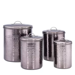 Food Storage Old Dutch 4-Piece “Black Pearl” Hammered Canister Set With Fresh Seal Covers