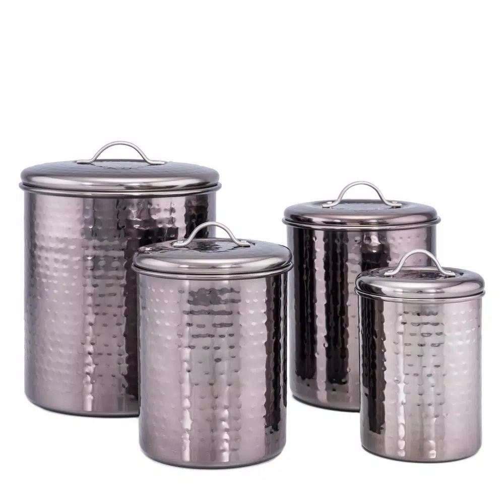 Food Storage Old Dutch 4-Piece “Black Pearl” Hammered Canister Set With Fresh Seal Covers 3 Food Storage Old Dutch 4-Piece “Black Pearl” Hammered Canister Set With Fresh Seal Covers