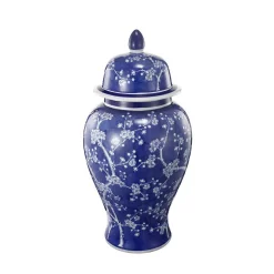 Food Storage Benjara 1-Piece Ceramic Flowers Designed Ginger Jar In Blue And White