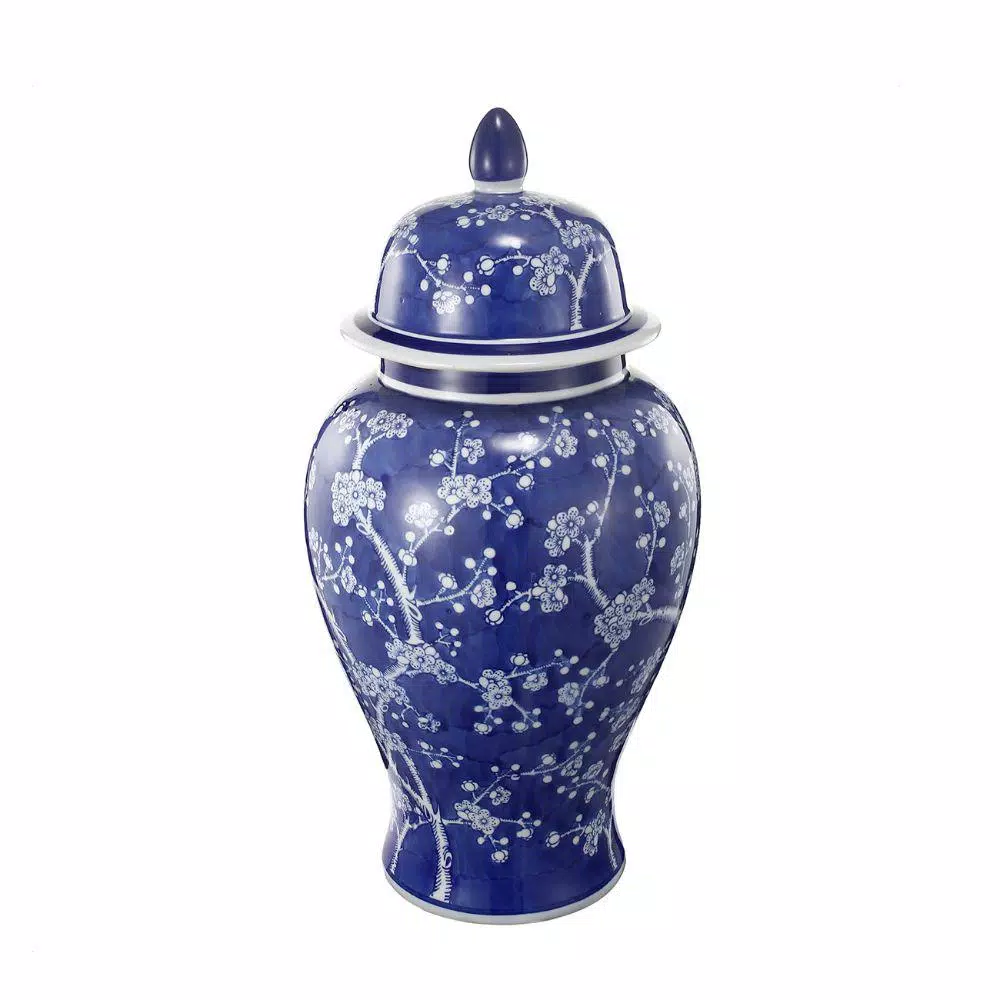 Food Storage Benjara 1-Piece Ceramic Flowers Designed Ginger Jar In Blue And White 3 Food Storage Benjara 1-Piece Ceramic Flowers Designed Ginger Jar In Blue And White
