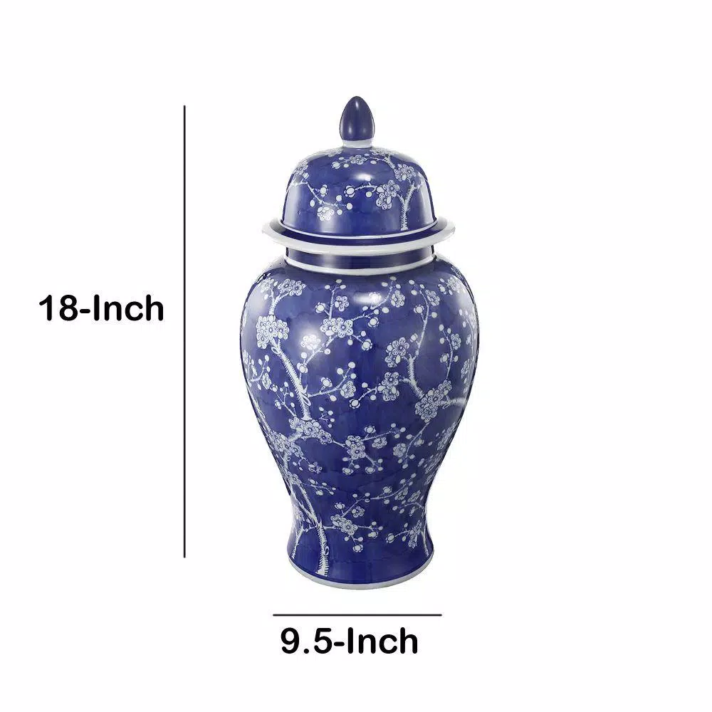 Food Storage Benjara 1-Piece Ceramic Flowers Designed Ginger Jar In Blue And White 4 Food Storage Benjara 1-Piece Ceramic Flowers Designed Ginger Jar In Blue And White - Image 2