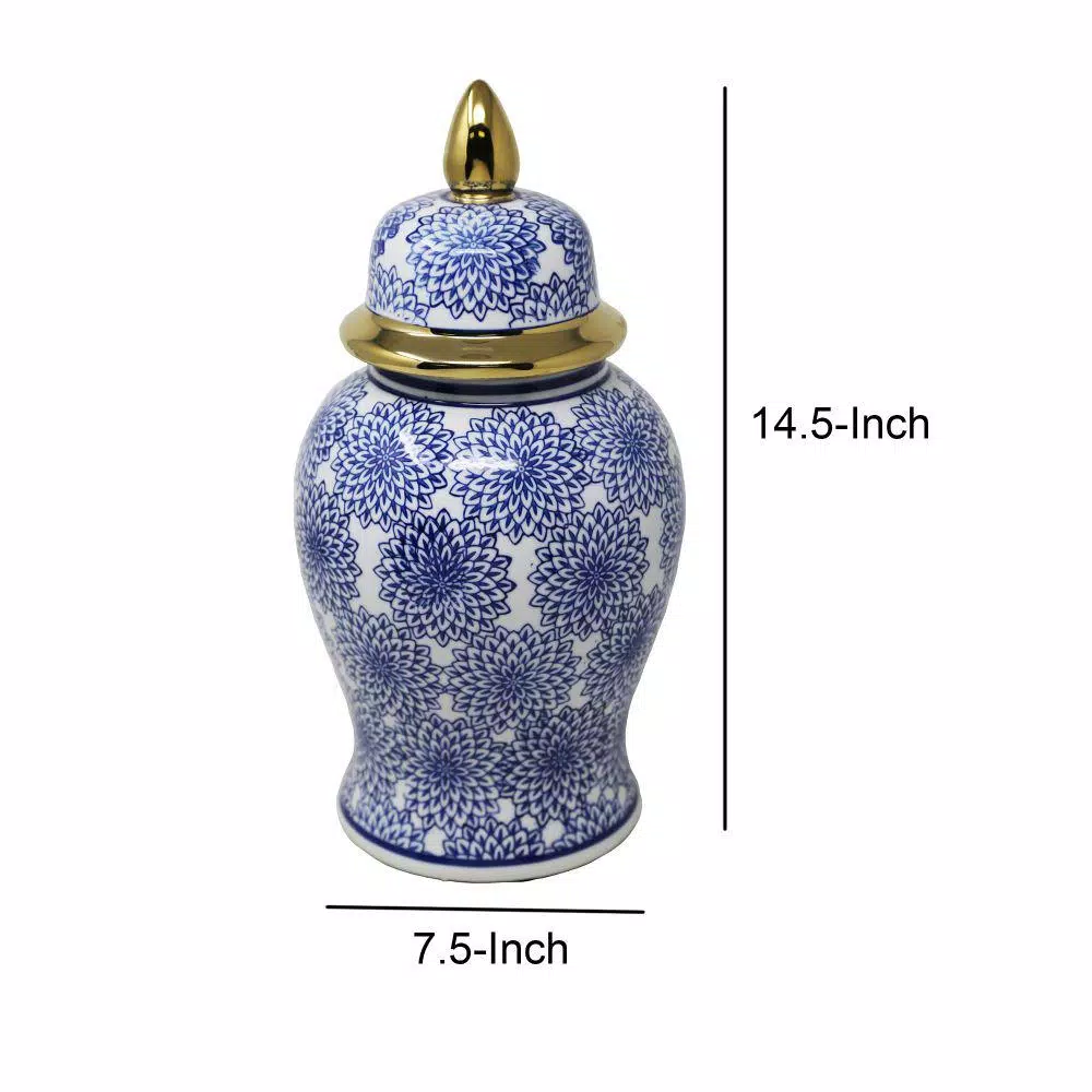Food Storage Benjara Blue And White Ceramic Temple Jar With Covered Top Lid 7 Food Storage Benjara Blue And White Ceramic Temple Jar With Covered Top Lid - Image 5