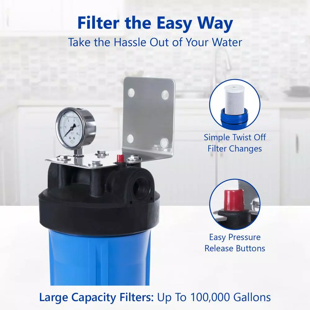 Water Filtration Systems Express Water Whole House 1-Stage Water Filtration System – Heavy Metal KDF Filter – Pressure Gauge, Easy Release, 1 In. Connections 5 Water Filtration Systems Express Water Whole House 1-Stage Water Filtration System – Heavy Metal KDF Filter – Pressure Gauge, Easy Release, 1 In. Connections - Image 3