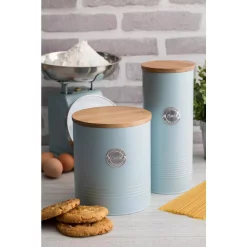 Food Storage Mason Cash Living Coated-Steel Blue Cookie Storage -Honey Can Do Shop blue kitchen canisters 1401 741u 31 1000