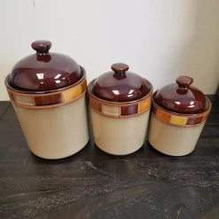 Food Storage GIBSON Elite Casa Estebana 3-Piece Stone Canister Set -Honey Can Do Shop brown gibson elite kitchen canisters 98583777m 76 1000