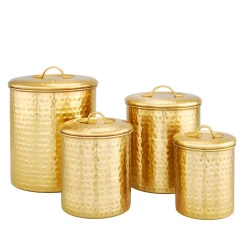 Food Storage Old Dutch 4-Piece Decor Champagne “Hammered” Storage Canister Set