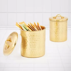 Food Storage Old Dutch Decor Champagne Hammered Canister Set (Set Of 2) -Honey Can Do Shop champagne old dutch kitchen canisters 847cc c3 1000