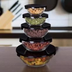 Food Storage Chef Buddy 10-Piece Glass Bowl Set With Black Lids