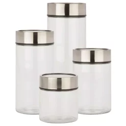 Food Storage Honey-Can-Do 4-Piece 1350 Ml, 1850 Ml, 2350 Ml And 3000 Ml Glass Date Dial Jar Set With Lids