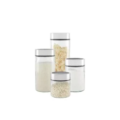 Food Storage Honey-Can-Do 4-Piece 1350 Ml, 1850 Ml, 2350 Ml And 3000 Ml Glass Date Dial Jar Set With Lids -Honey Can Do Shop clear chrome honey can do kitchen canisters kch 06481 77 1000