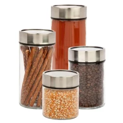 Food Storage Honey-Can-Do 4-Piece 1350 Ml, 1850 Ml, 2350 Ml And 3000 Ml Glass Date Dial Jar Set With Lids -Honey Can Do Shop clear chrome honey can do kitchen canisters kch 06481 c3 1000