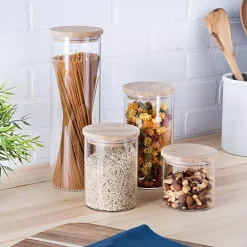 Food Storage Honey-Can-Do 4-Piece 450ml, 700ml, 1000ml And 1650ml Glass Jar Storage Set With Bamboo With Lids -Honey Can Do Shop clear honey can do kitchen canisters kch 06527 31 1000