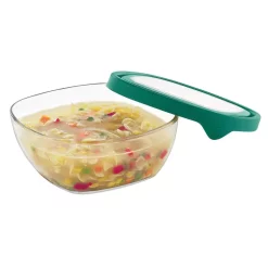 Food Storage Libbey Serve It 3-Piece Square Glass Serveware Set With Turquoise Lids