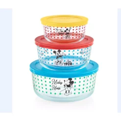 Food Storage Pyrex Mickey Mouse The True Original 6-Piece Decorated Glass Storage Container Set With Lids -Honey Can Do Shop clear pyrex food storage containers 1141054 76 1000