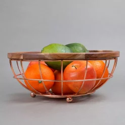 Countertop Storage Creative Home Deluxe Acacia Copper Plated Wood And Iron Wire Fruit Basket Fruit Bowl -Honey Can Do Shop creative home fruit baskets 50237 4f 1000