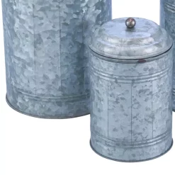 Food Storage Benzara 3-Piece Rustic Metal Galvanized Canisters -Honey Can Do Shop distressed rustic benzara kitchen canisters bm120150 1f 1000