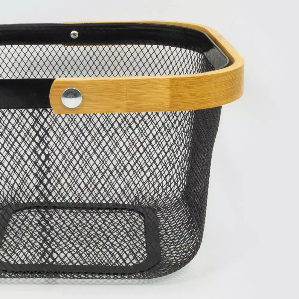 Countertop Storage ExcelSteel Black Fruit Basket Iron Powdered Coating With Wooden Handle 4 Countertop Storage ExcelSteel Black Fruit Basket Iron Powdered Coating With Wooden Handle - Image 2