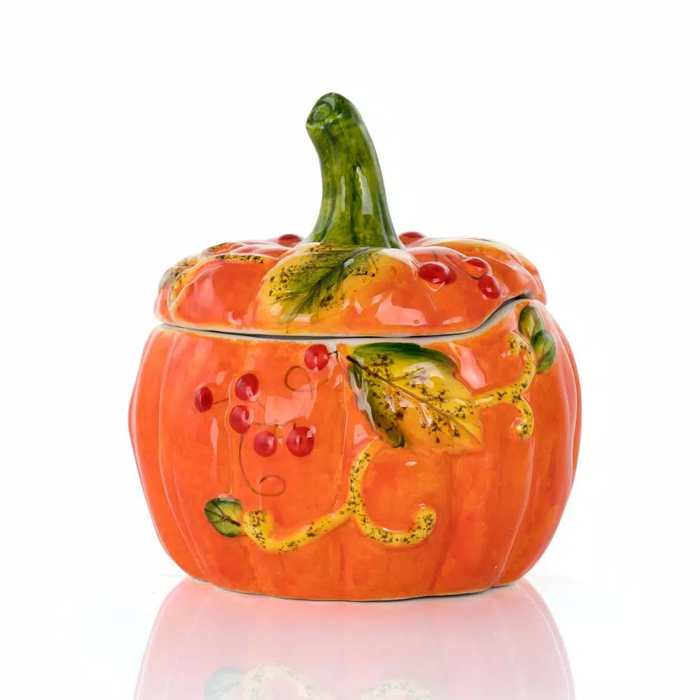 Countertop Storage Gibson Home Stoneware Pumpkin Cookie Jar In Orange With Lid 5 Countertop Storage Gibson Home Stoneware Pumpkin Cookie Jar In Orange With Lid - Image 3