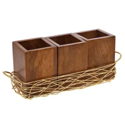 Countertop Storage Godinger 5.5 In. H X 4.5 In. W X 15 In. D Nest 4-Piece Gold Wood Flatware Caddy