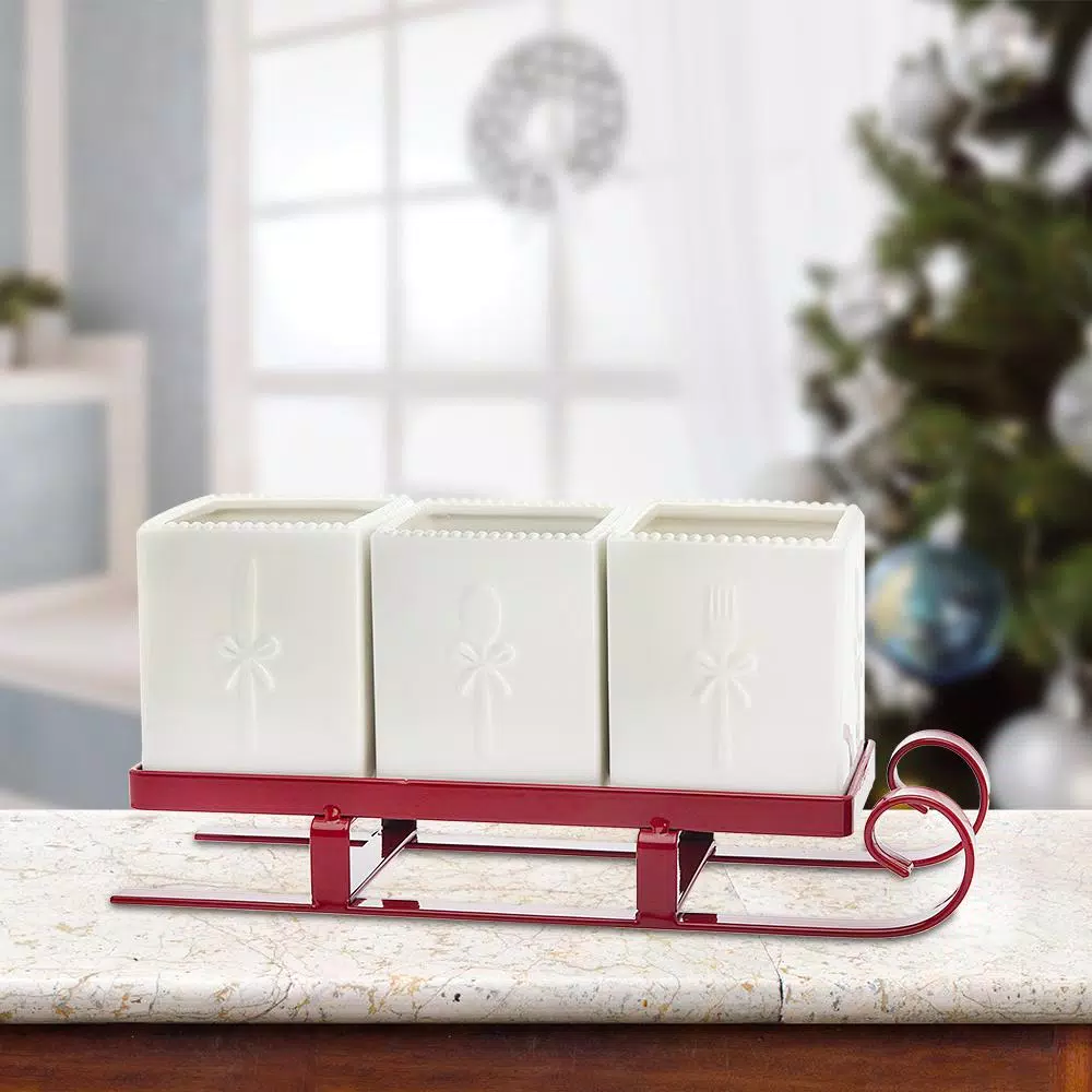 Countertop Storage Godinger 4.70 In. H X 6.5 In. W X 4.70 In. D White Metal Santa Sleigh Flatware Caddy 4 Countertop Storage Godinger 4.70 In. H X 6.5 In. W X 4.70 In. D White Metal Santa Sleigh Flatware Caddy - Image 2