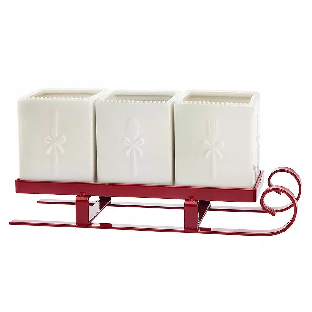 Countertop Storage Godinger 4.70 In. H X 6.5 In. W X 4.70 In. D White Metal Santa Sleigh Flatware Caddy 3 Countertop Storage Godinger 4.70 In. H X 6.5 In. W X 4.70 In. D White Metal Santa Sleigh Flatware Caddy
