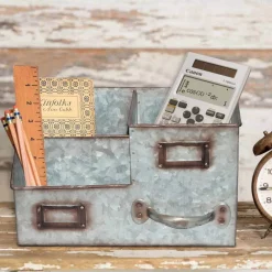 Countertop Storage Benzara 3-Bin Galvanized Metal Gray Color Tissue Box With Attached Label Slots -Honey Can Do Shop gray benzara napkin holders i457 amc0016 31 1000