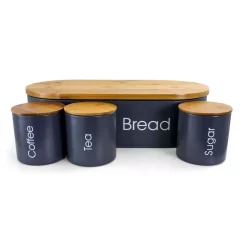 Food Storage MegaChef 4-Piece In Gray With Lids Bamboo Kitchen Countertop Metal Bread Basket And Canister Set -Honey Can Do Shop gray megachef kitchen canisters 985111712m 76 1000