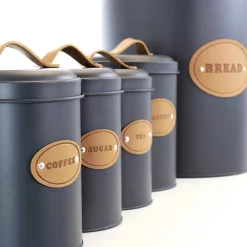 MegaChef Kitchen Food Storage And Organization 5-Piece Metal Canister Set With Metal Lids 14 MegaChef Kitchen Food Storage And Organization 5-Piece Metal Canister Set With Metal Lids -Honey Can Do Shop gray megachef kitchen canisters 985111719m e1 1000