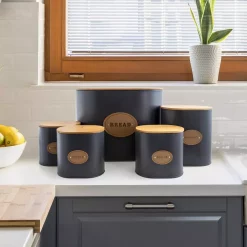MegaChef Kitchen Food Storage And Organization 5-Piece Canister Set With Bamboo Lids -Honey Can Do Shop gray megachef kitchen canisters 985111720m 31 1000
