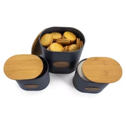 MegaChef Kitchen Food Storage And Organization 5-Piece Canister Set With Bamboo Lids -Honey Can Do Shop gray megachef kitchen canisters 985111720m a0 1000