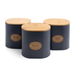 MegaChef Kitchen Food Storage And Organization 5-Piece Canister Set With Bamboo Lids -Honey Can Do Shop gray megachef kitchen canisters 985111720m c3 1000