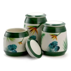 Food Storage Elama Paradise Palms Green 3-Piece Ceramic Cannister Collection With Ceramic Tops -Honey Can Do Shop green elama kitchen canisters 985112006m 1f 1000