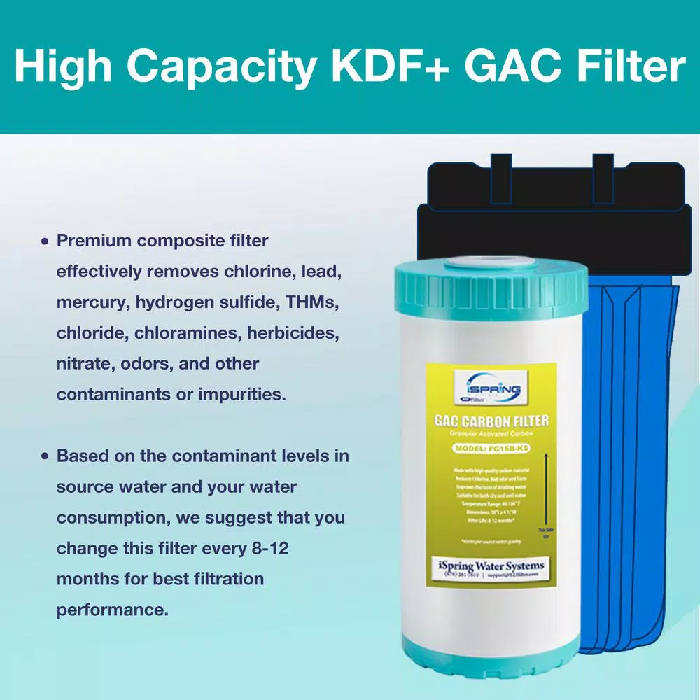 Replacement Water Filters ISPRING 10 In. X 4.5 In. Premium GAC And KDF Carbon Filter Replacement Water Filter Cartridge For Undersink Filter System 5 Replacement Water Filters ISPRING 10 In. X 4.5 In. Premium GAC And KDF Carbon Filter Replacement Water Filter Cartridge For Undersink Filter System - Image 3